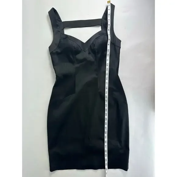 Vintage 90s Y2K Cache Black Satin Bustier Mini Dress Size 4 Small LBD Minimalism - Picture 9 of 12